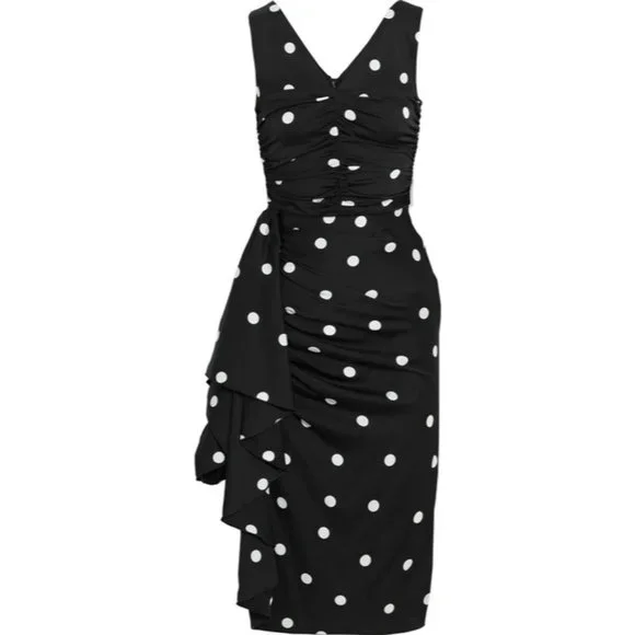 dolce and gabbana black polka dot dress 1990's Dolce & Gabbana Polka-Dot Print Silk Bustier Lace-Up Slip Dress